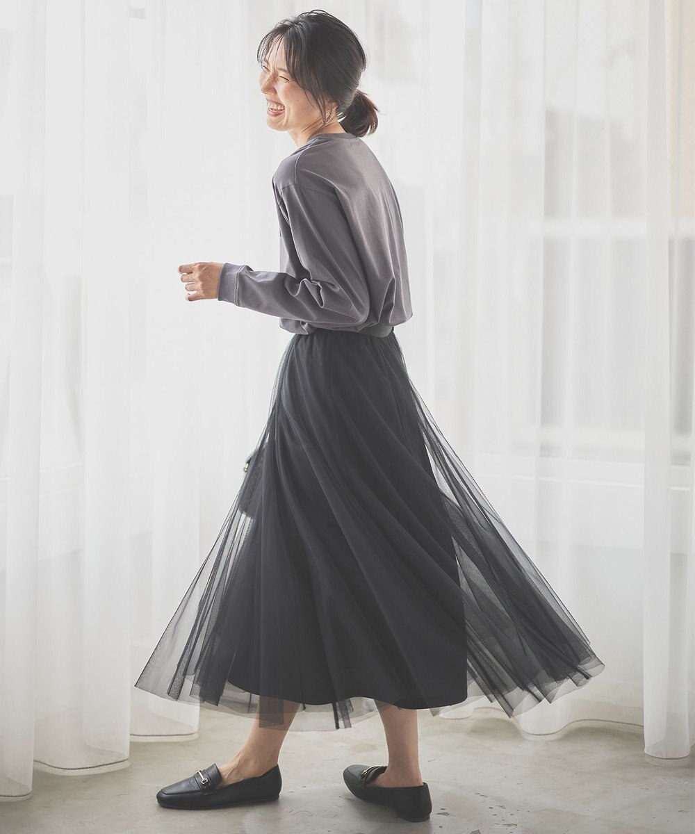 ANY 【ウエストゴム】チュールフレアースカート 
