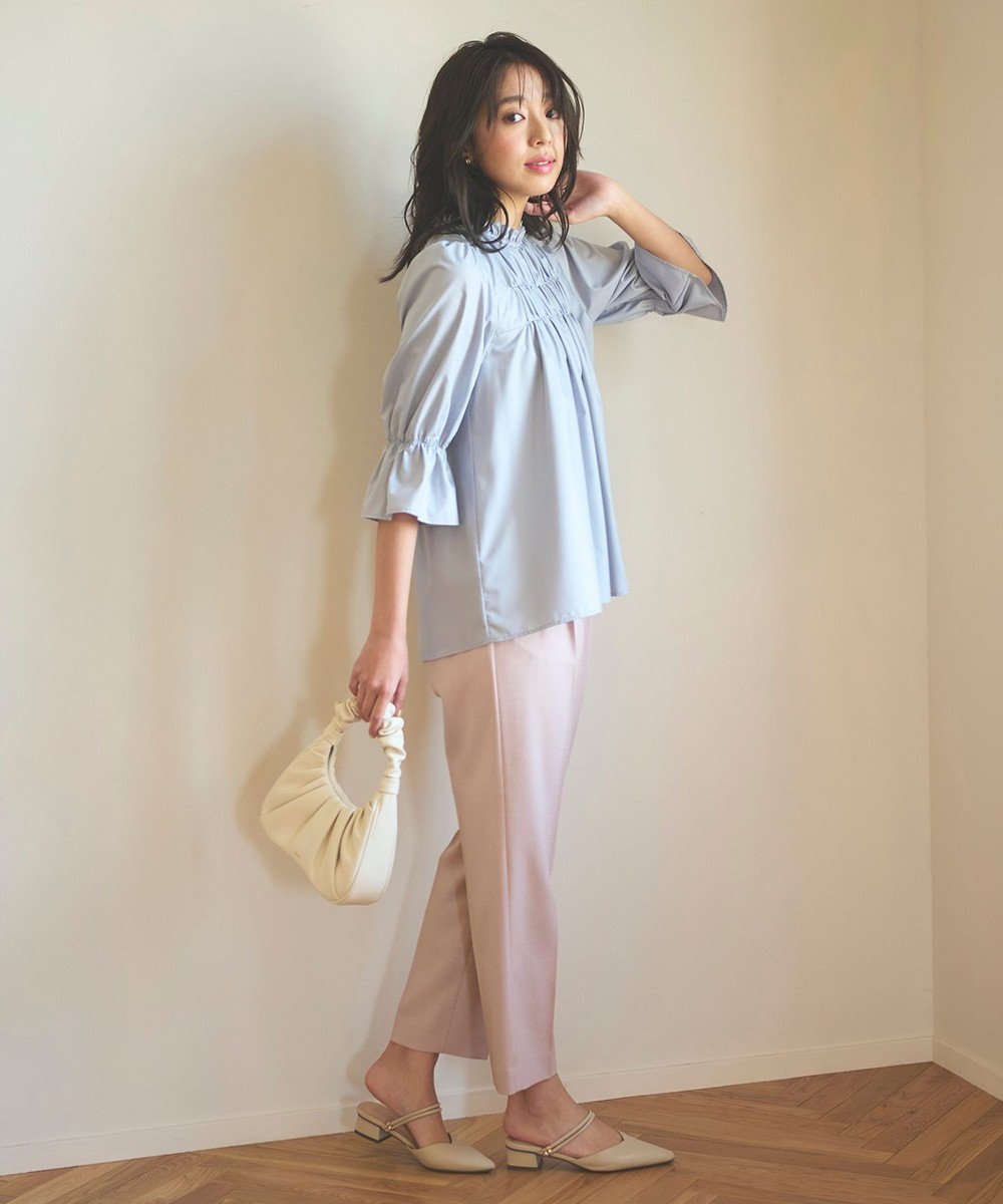 Feroux 【洗える】スタンドネックシャーリング ブラウス 