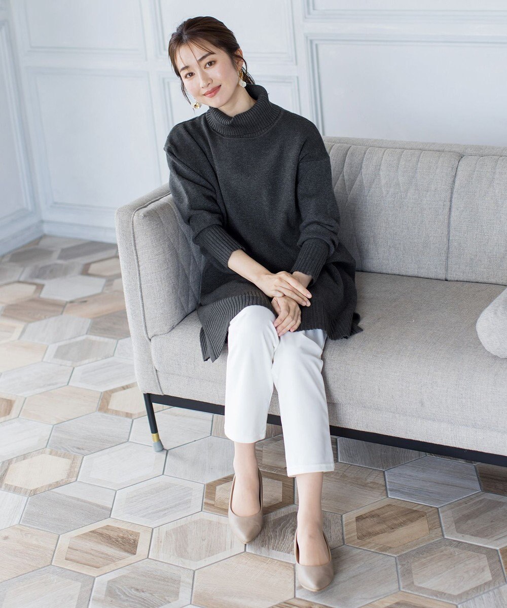 Tiaclasse 【洗える】華のあるニットタートルワンピース 