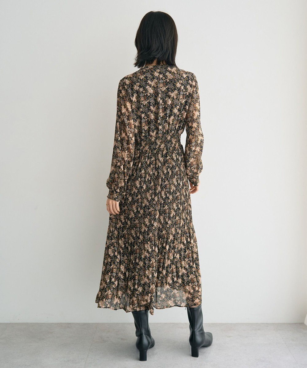 YECCA VECCA フラワー柄フリルプリーツワンピース 