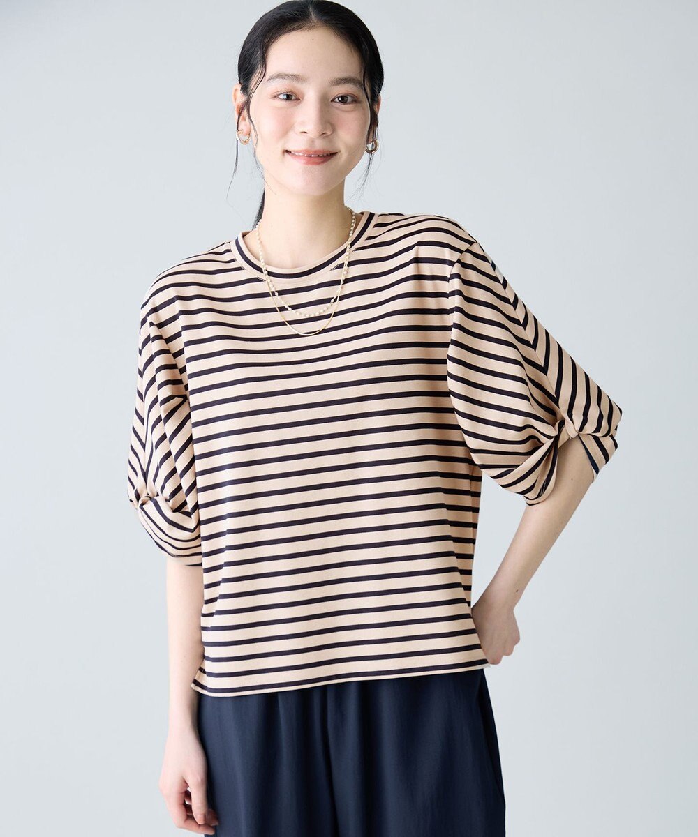 ANY L ツイストスリーブボーダートップス 