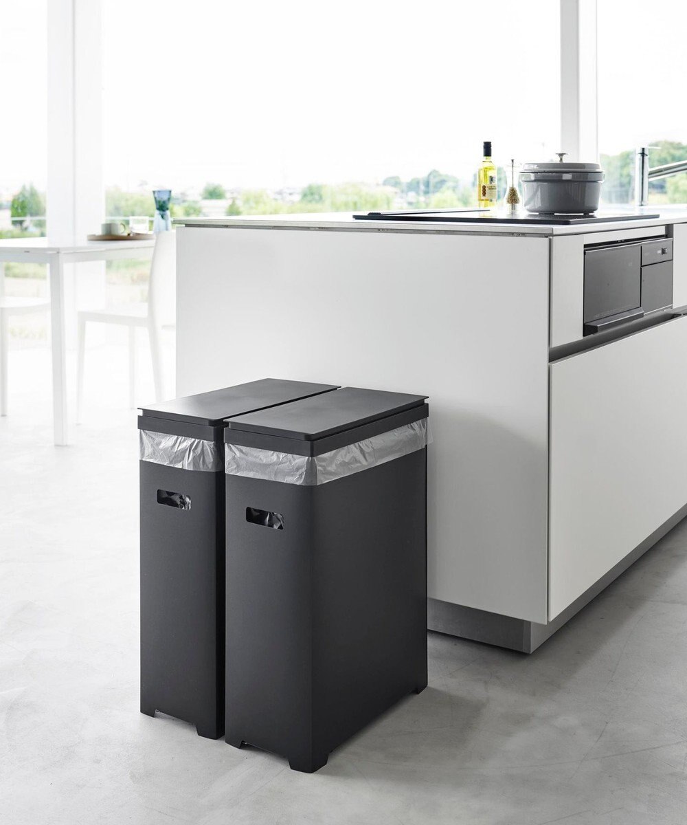 tower スリム蓋付きゴミ箱 タワー 横開きタイプ 2個組 ブラック 