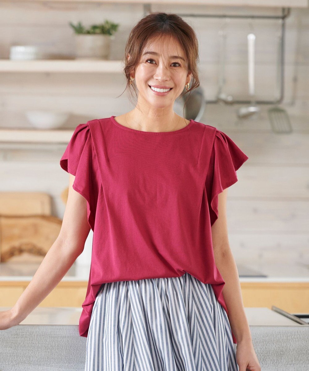 ANY 【接触冷感/UVケア/シワになりにくい】フレアスリーブ Tブラウス 