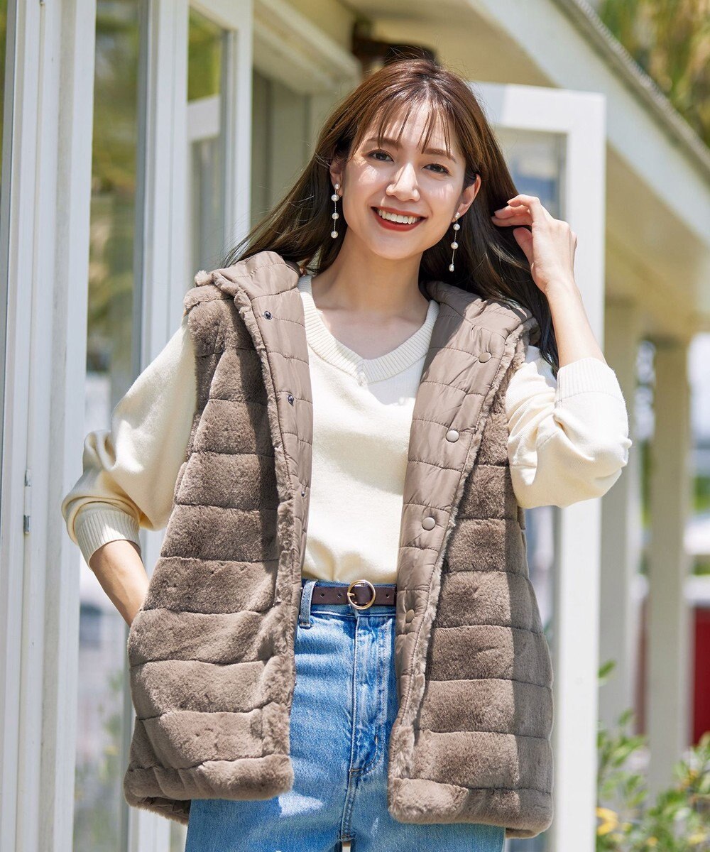 Tiaclasse 【2WAY】着回し自由のリバーシブルキルトフェイクファーベスト 