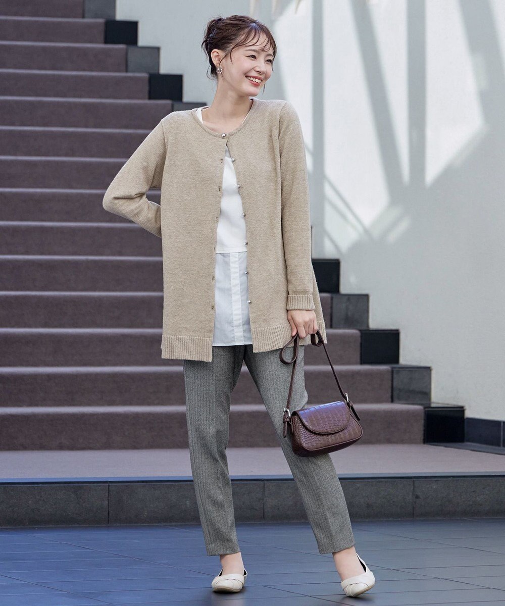 Tiaclasse 【洗える】ラウンドネックミドル丈ニットカーディガン 