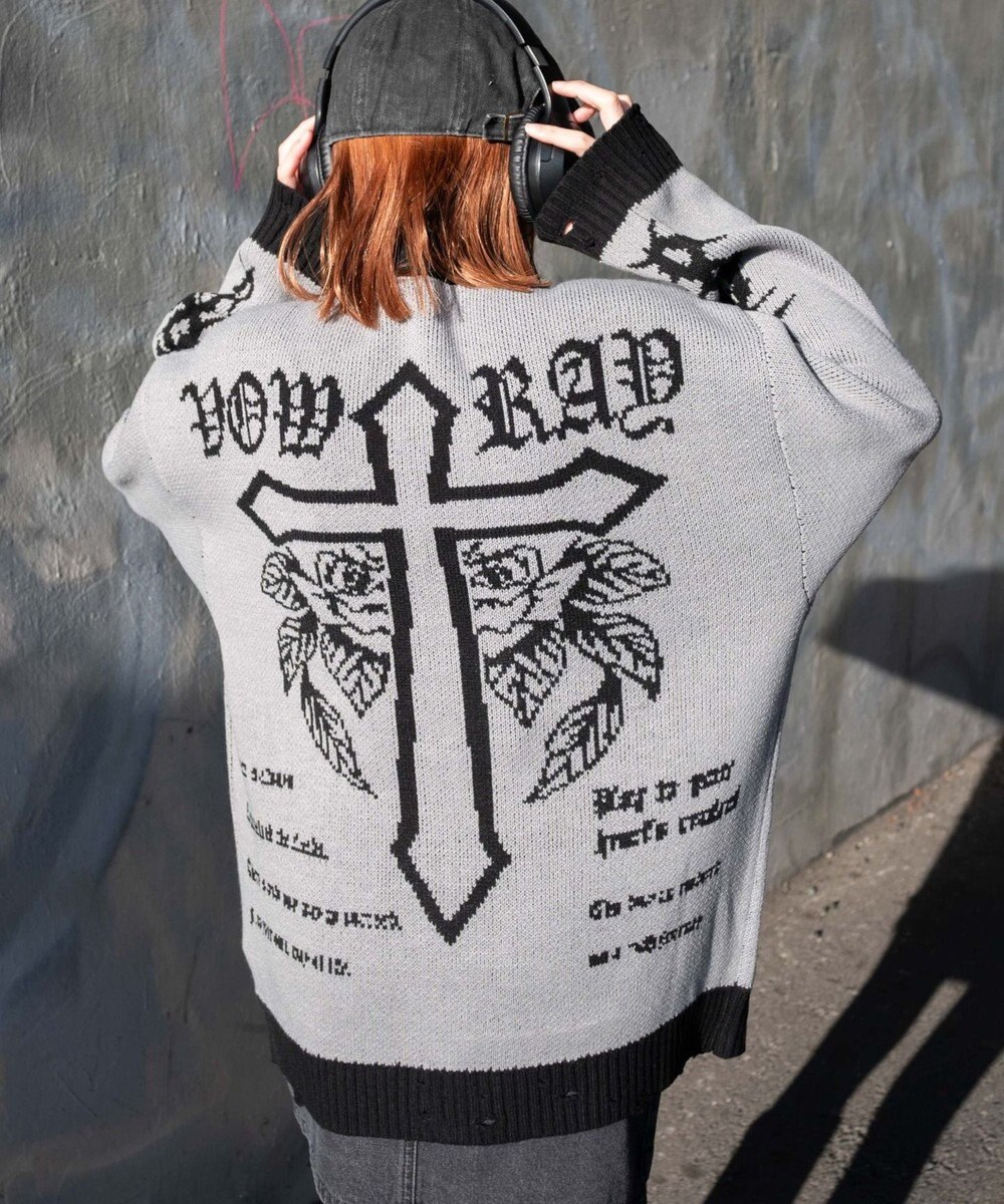 WEGO クロスダメージニットBIGブルゾン 