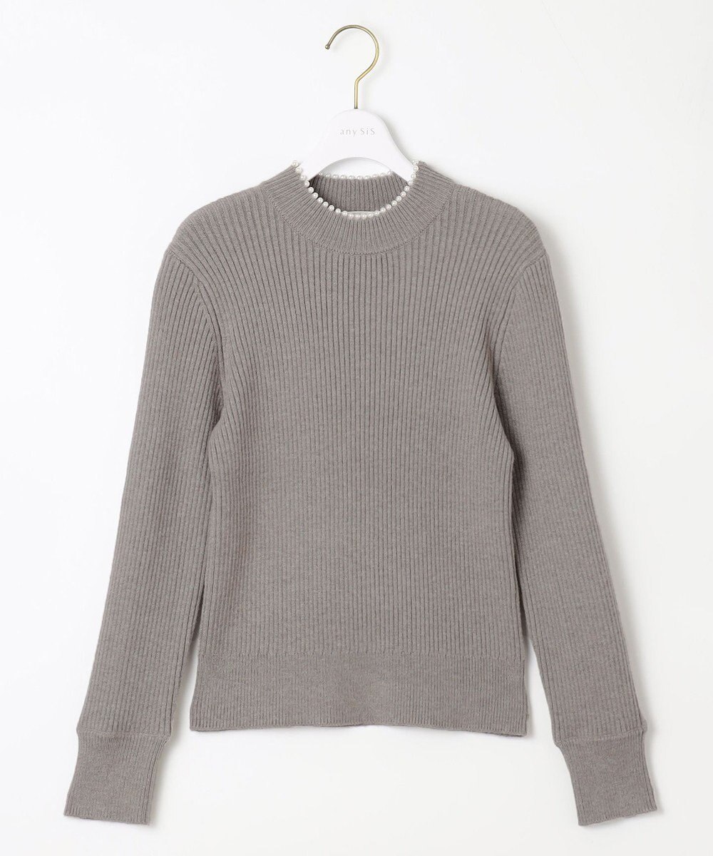ANY SIS 【洗える】ネックパール調リブ ニット 