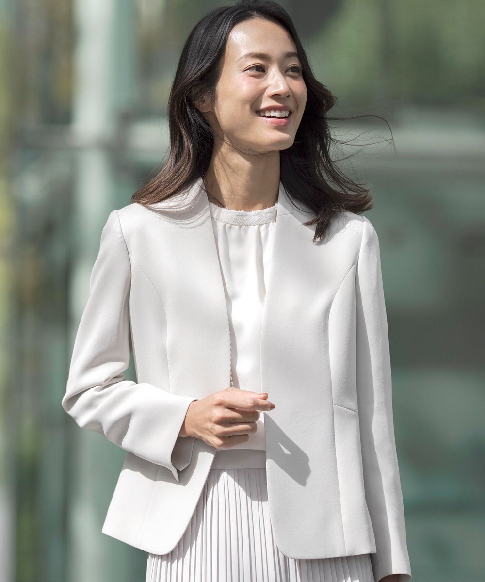 J.PRESS LADIES L 【WEB限定カラーあり・洗える】セラテリーダブルクロス ノーカラー ジャケット 