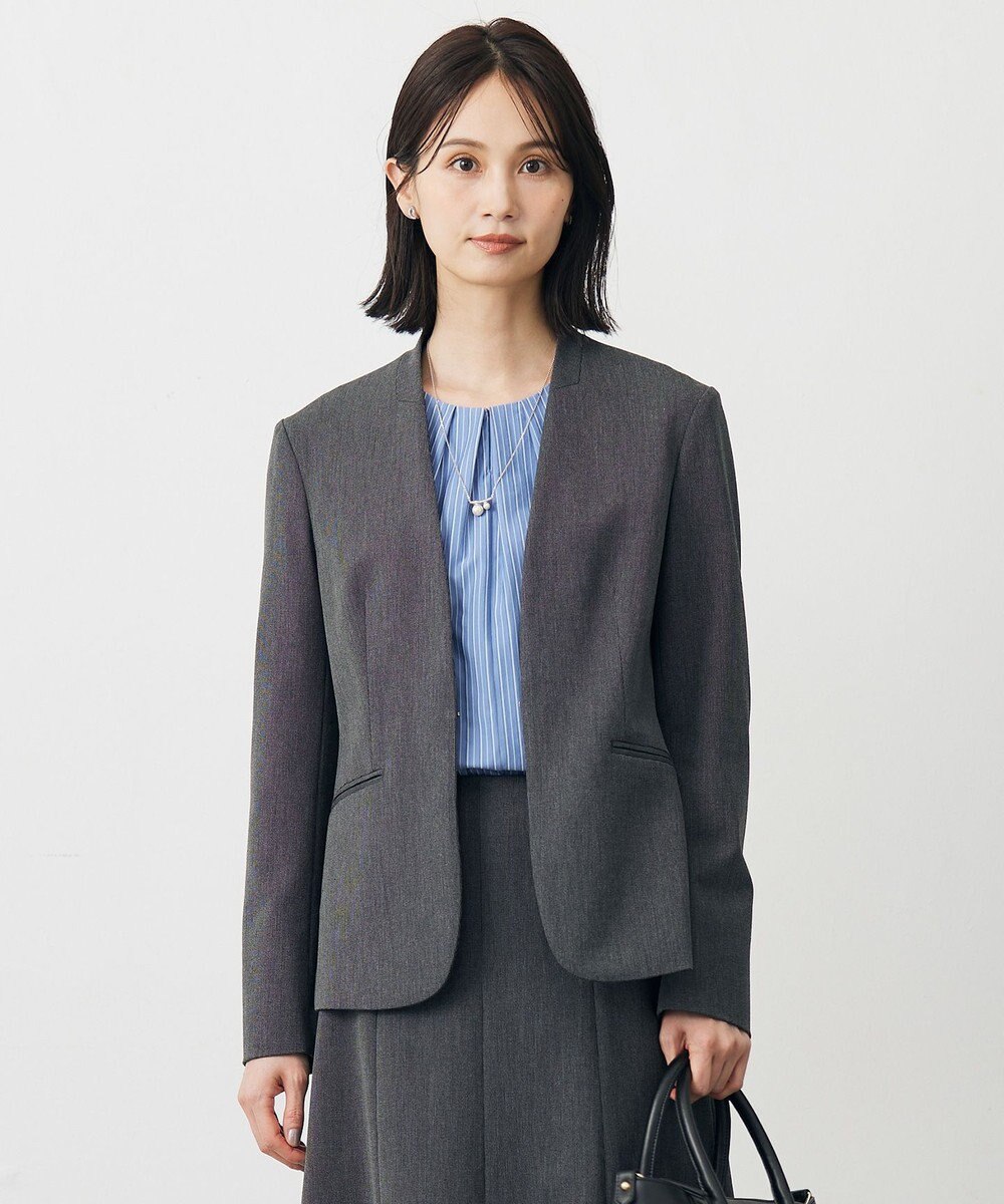 J.PRESS LADIES T/Rアルガンシルク ノーカラー ジャケット 