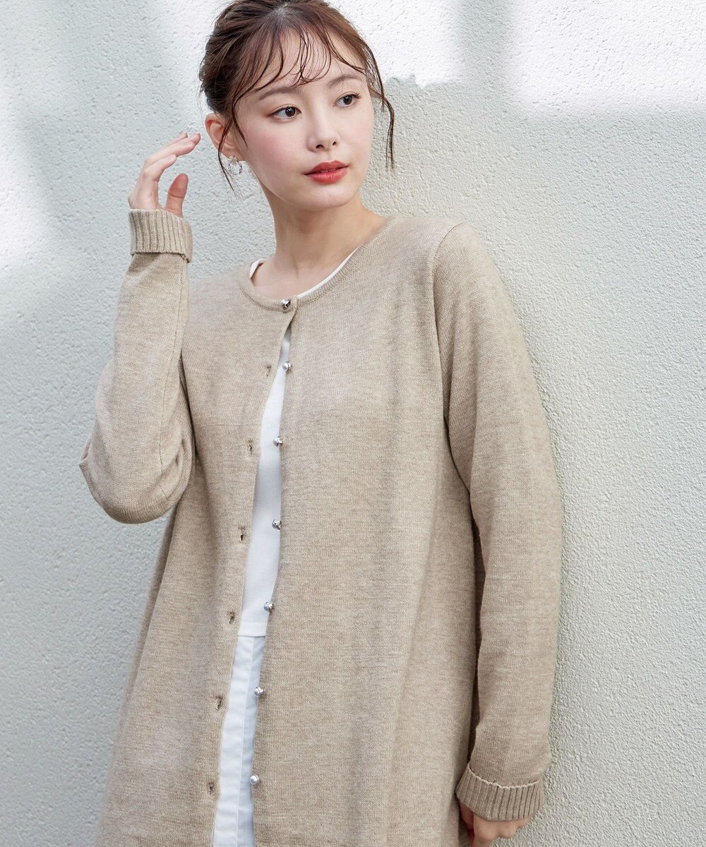 Tiaclasse 【洗える】ラウンドネックミドル丈ニットカーディガン 