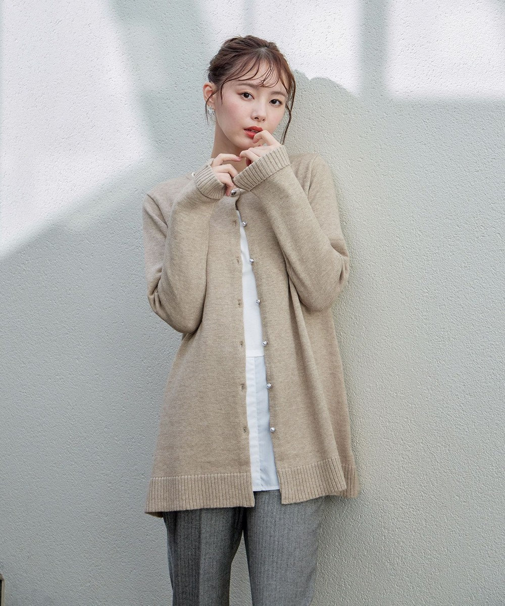 Tiaclasse 【洗える】ラウンドネックミドル丈ニットカーディガン 