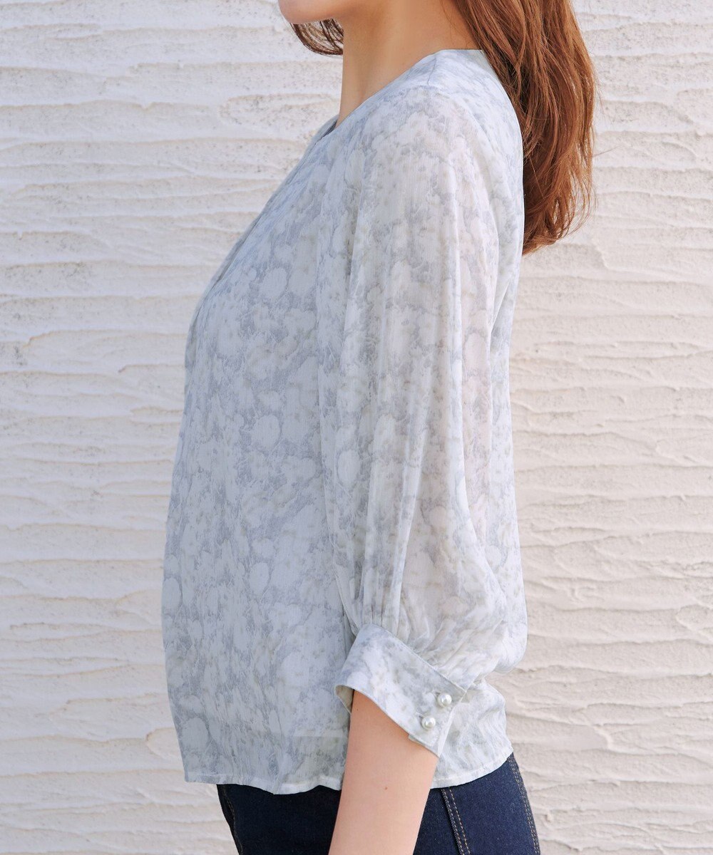 Tiaclasse L 水彩花柄シフォンブラウス 