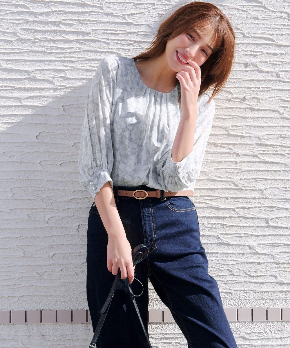 Tiaclasse L 水彩花柄シフォンブラウス 