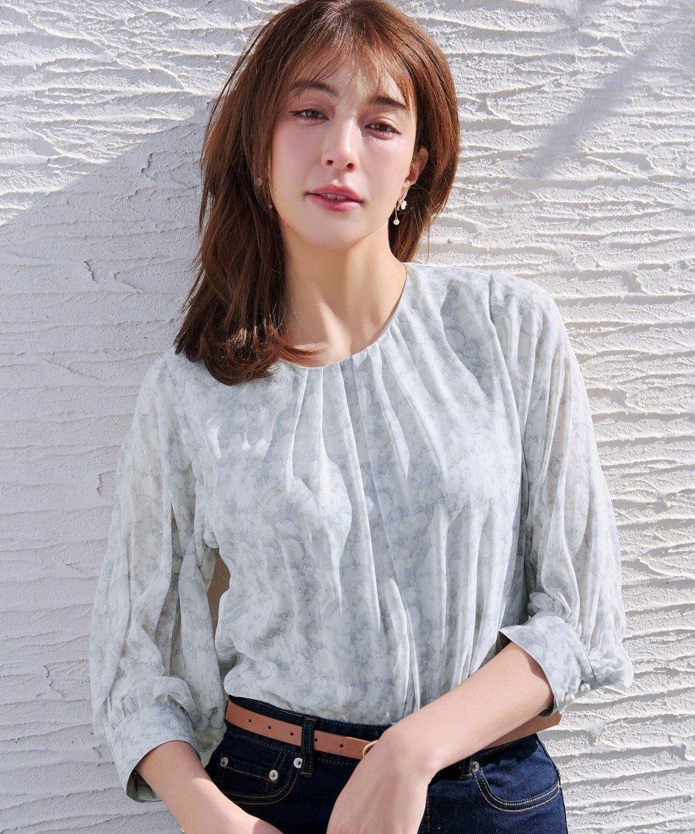 Tiaclasse L 水彩花柄シフォンブラウス 