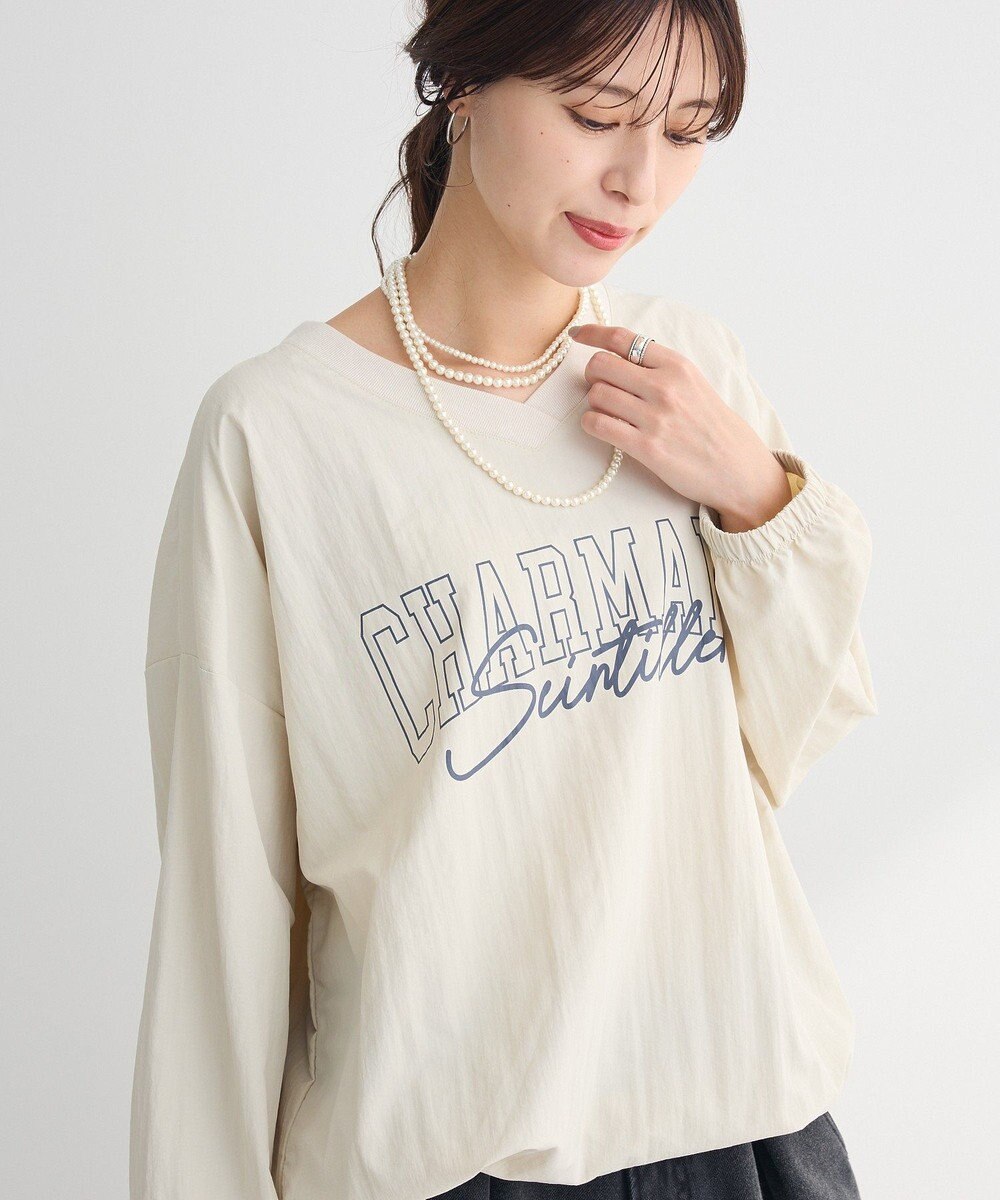 Green Parks ナイロンロゴＶネックプルオーバー 