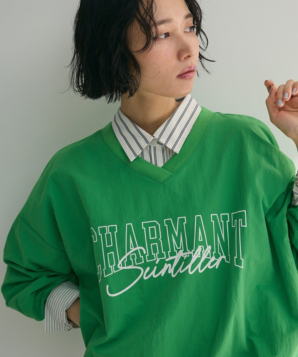 Green Parks ナイロンロゴＶネックプルオーバー 