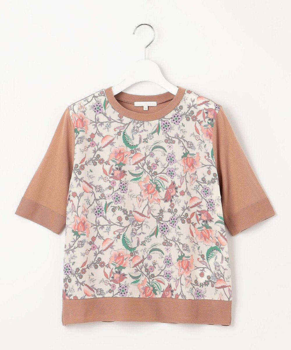 自由区 L 【アンサンブル対応・洗える】マラケシュフラワープリント半袖 ニットプルオーバー 