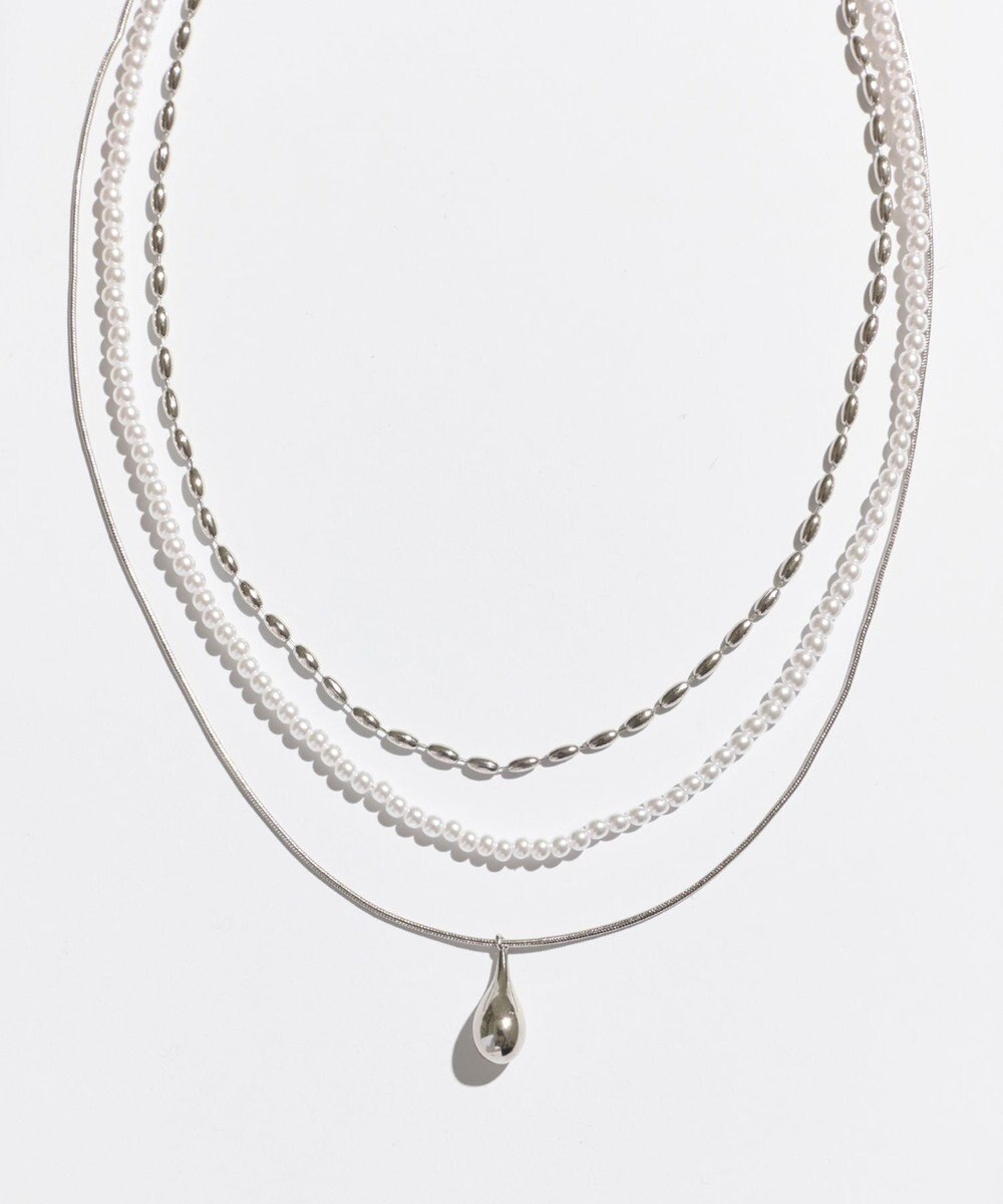 Phoebe パール×ドロップメタル3連ネックレス　シルバー 