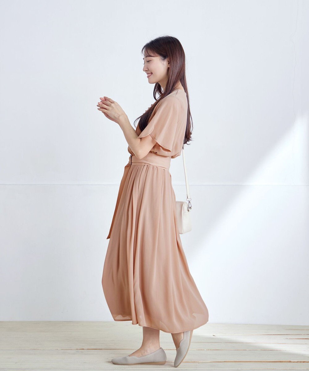 Tiaclasse 【洗える】花びらスリーブベルト付きワンピース 