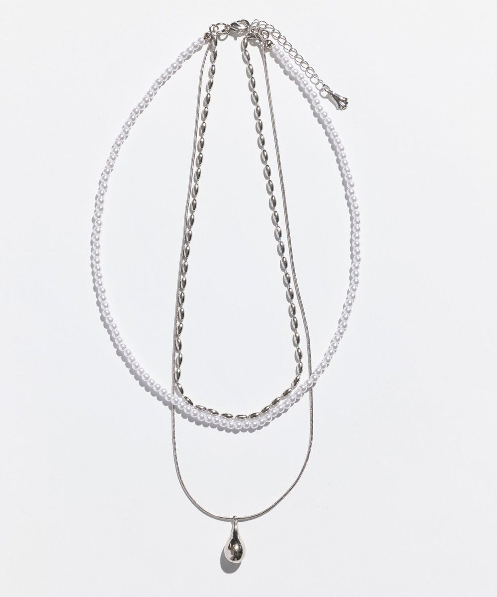 Phoebe パール×ドロップメタル3連ネックレス　シルバー 