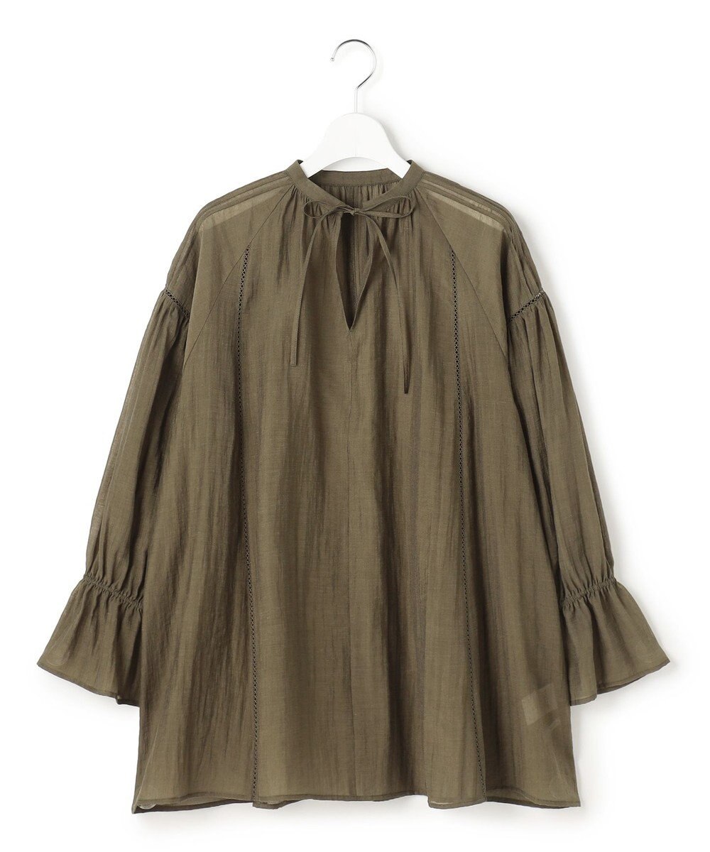 23区 【先行予約】リネンミックスシアースラブ ギャザーブラウス 