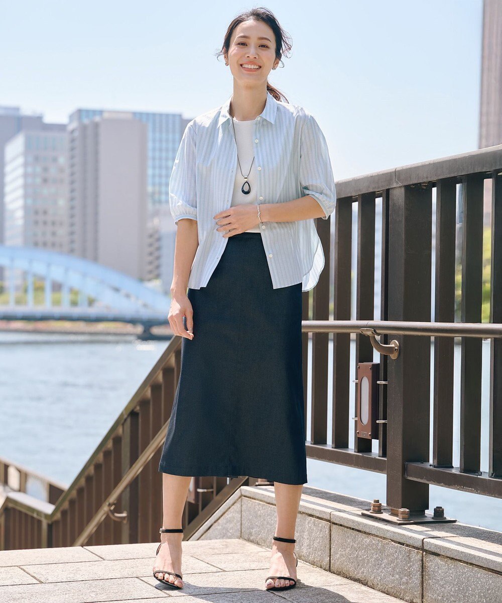 J.PRESS LADIES L 【洗える】シャンブレーサテン ナロー スカート 