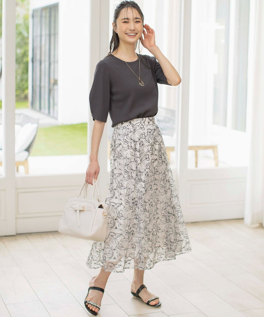 ANY SIS 【洗える】ラインフラワーエンブロイダリー スカート 