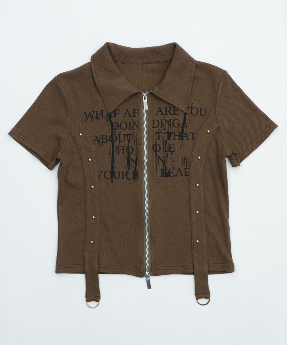 WEGO WジップスタッズクロップドSSトップス 