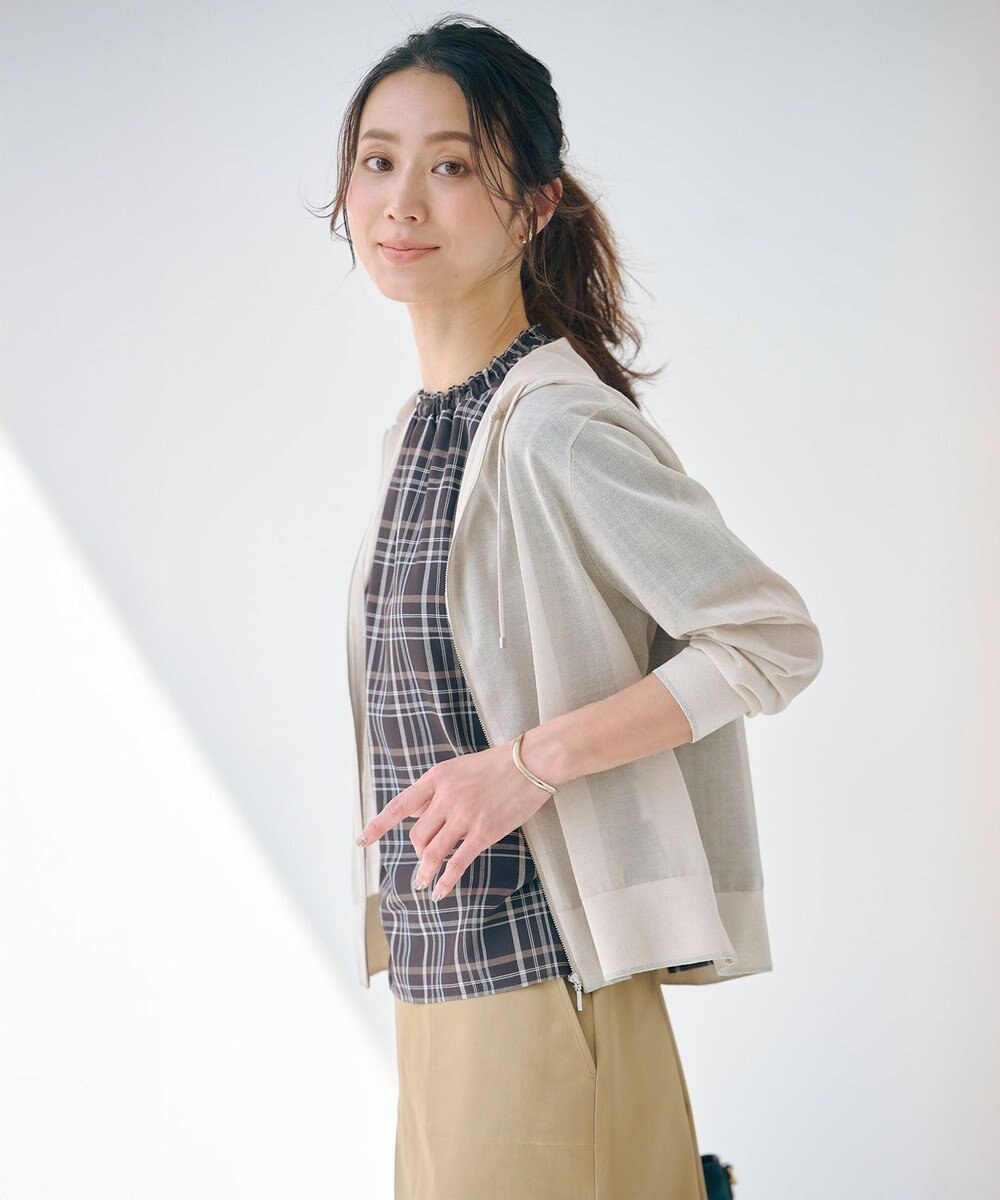 J.PRESS LADIES S 【WEB限定カラーあり・洗える】SHEER LIGHT KNIT ラメ パーカー 