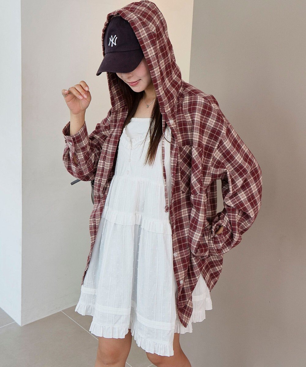WEGO 【25年秋冬新作】チェックフードBIGネルシャツ 