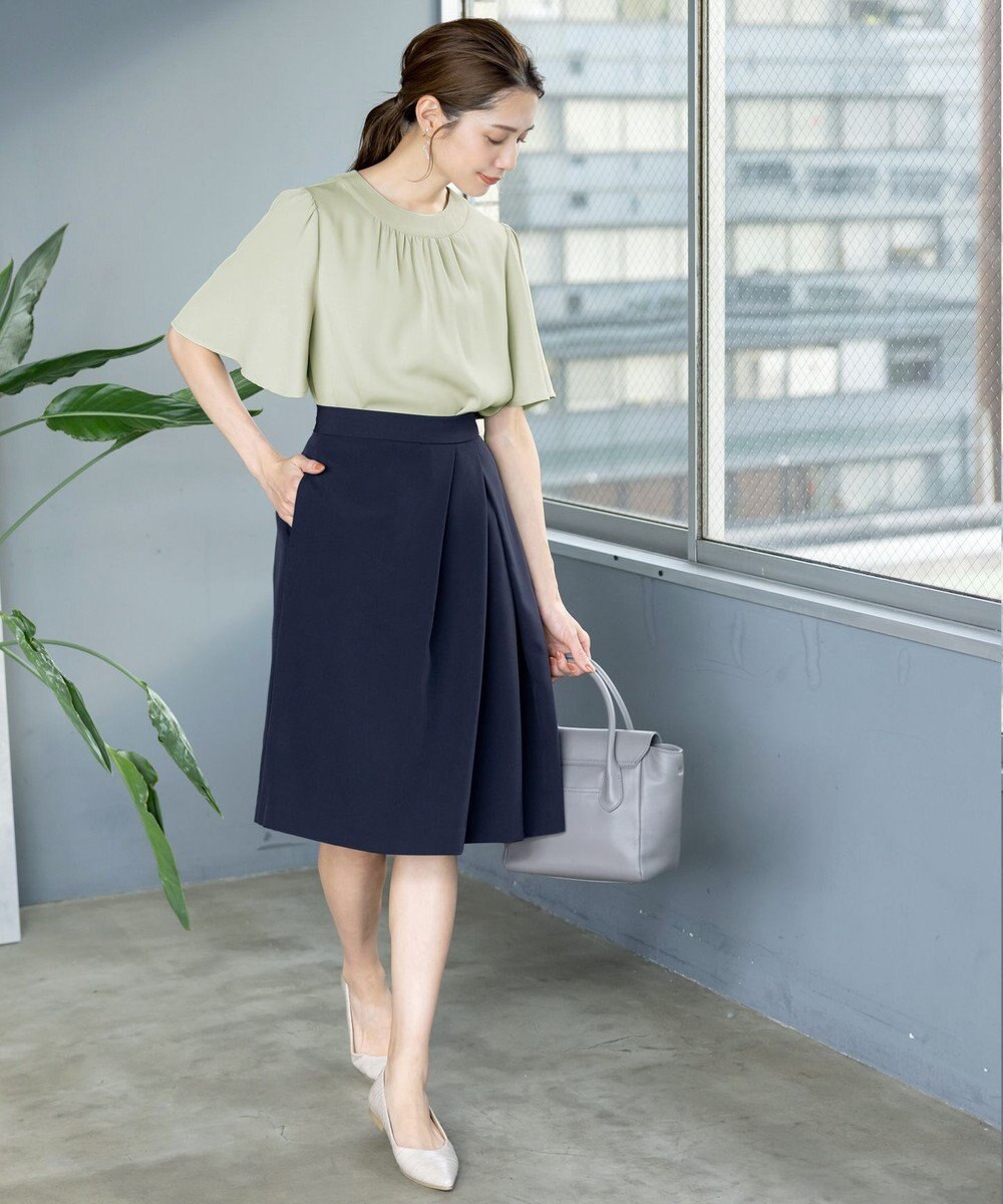 Tiaclasse 【洗える】5分丈フレアスリーブブラウス 