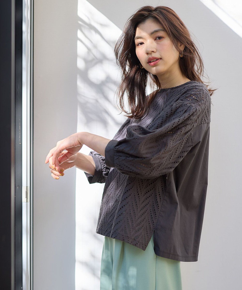 ANY L 【洗濯機可】エンブロイダリーブラウス 