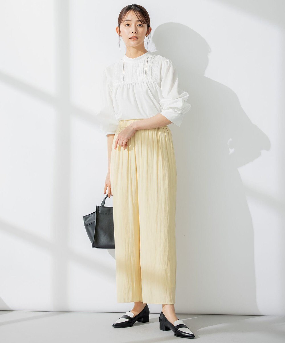 組曲 【洗える】ギャザーライトデシン パンツ ロング丈 