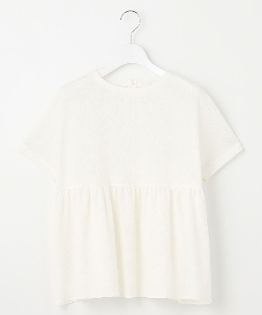 自由区 【洗える】リネンサッカーコンビペプラム カットソー 