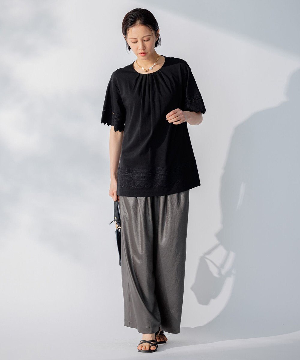 自由区 【洗える】エンブロイダリー チュニック丈カットソー 