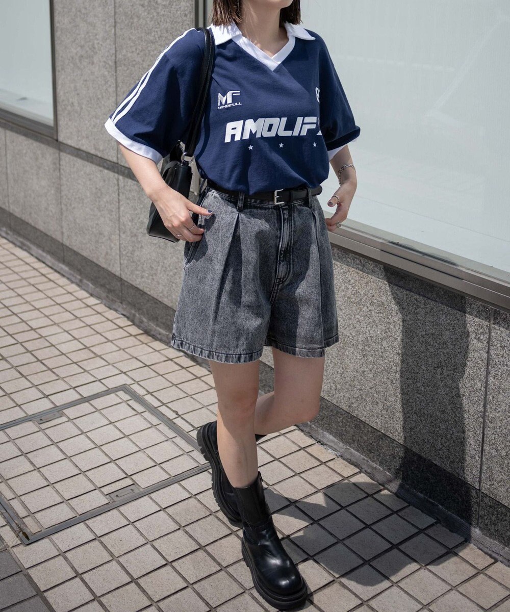 WEGO ベルト付デニムタックショートパンツ 