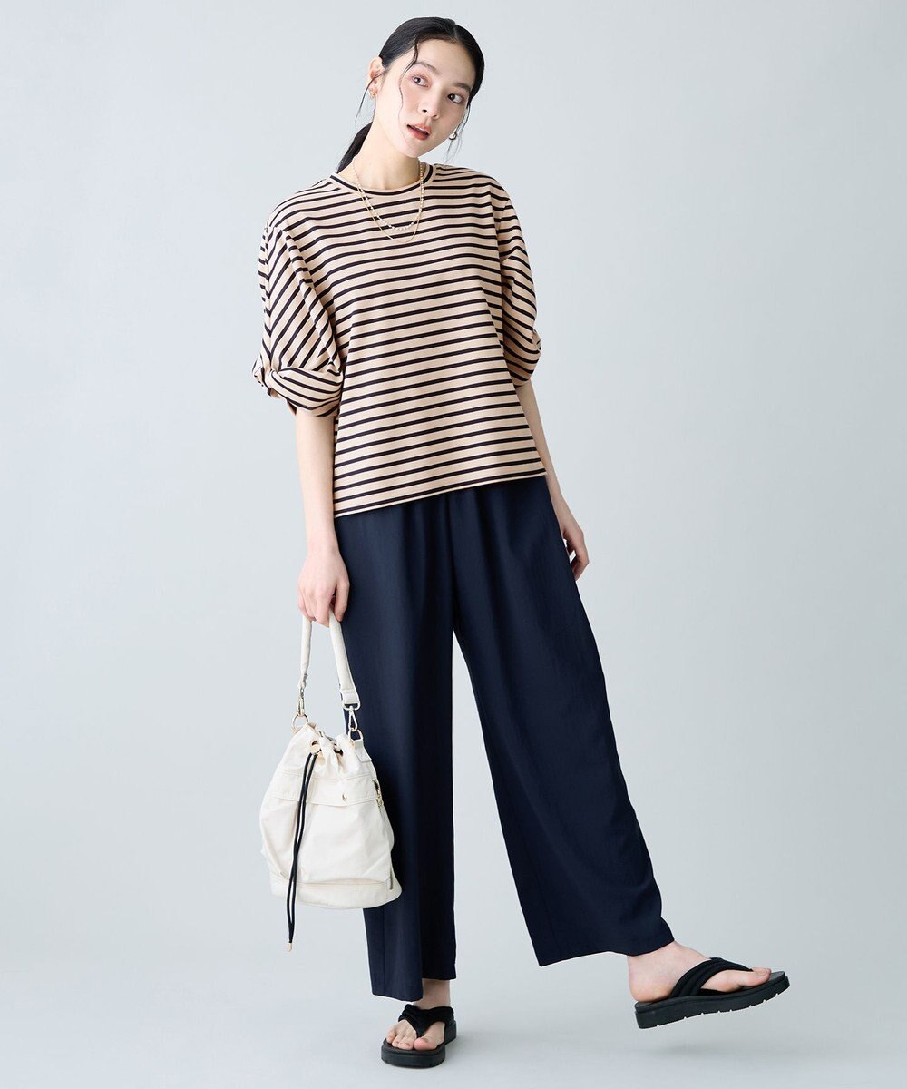 ANY L ツイストスリーブボーダートップス 