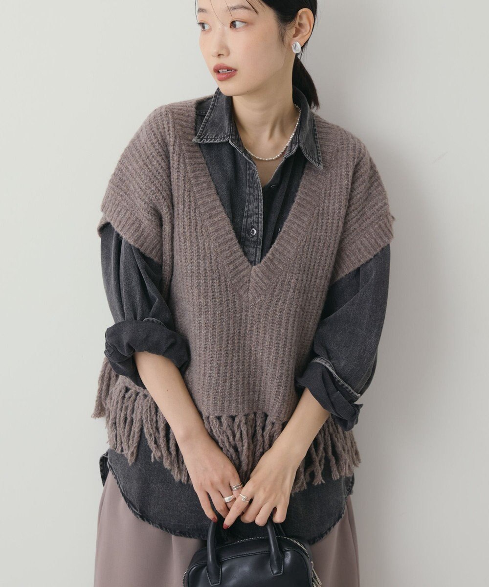 AMERICAN HOLIC 裾フリンジニットショートベスト 