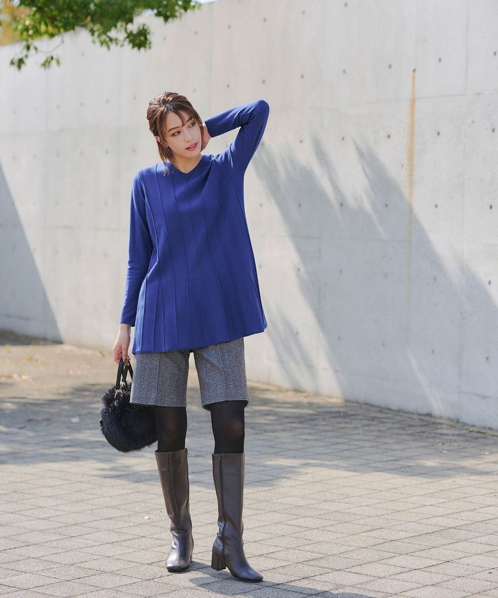 Tiaclasse 【洗える】ストライプ編みフレアニットチュニック 