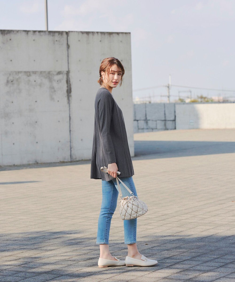 Tiaclasse 【洗える】ストライプ編みフレアニットチュニック 