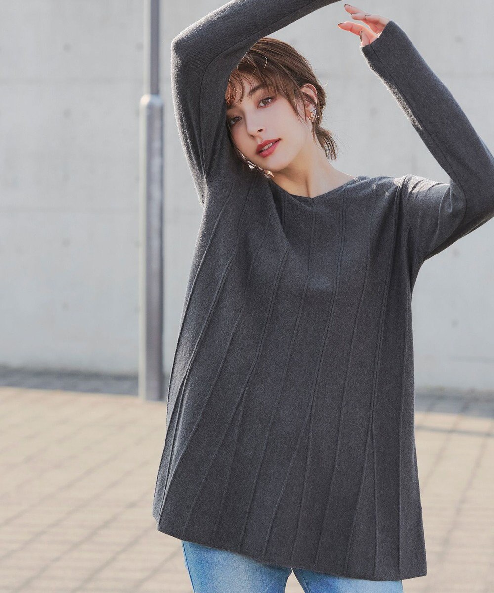 Tiaclasse 【洗える】ストライプ編みフレアニットチュニック 