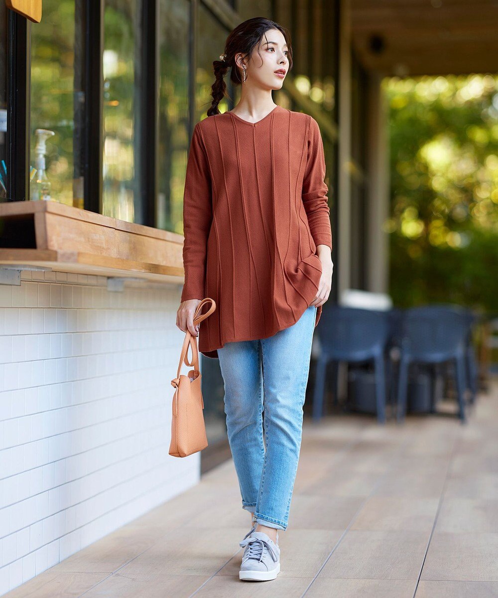 Tiaclasse 【洗える】ストライプ編みフレアニットチュニック 