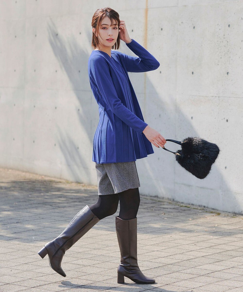 Tiaclasse 【洗える】ストライプ編みフレアニットチュニック 