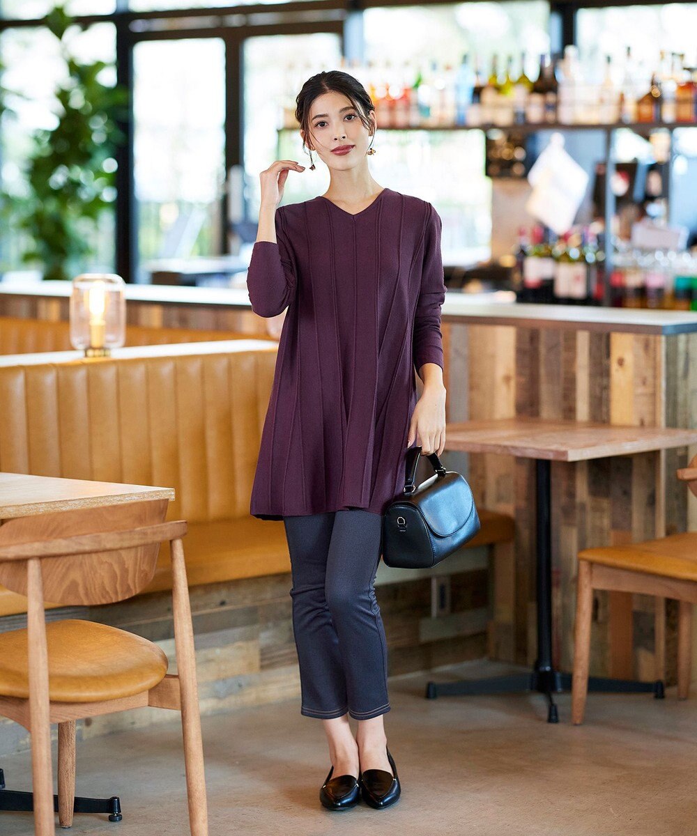 Tiaclasse 【洗える】ストライプ編みフレアニットチュニック 