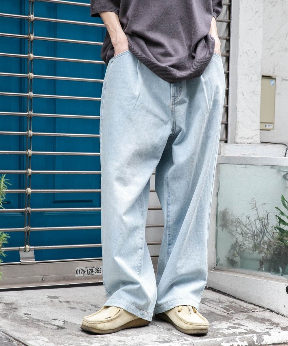 WEGO 【ユニセックス着用ITEM/ウエストゴム/SMLサイズ展開】デニムルーズテーパードパンツ 