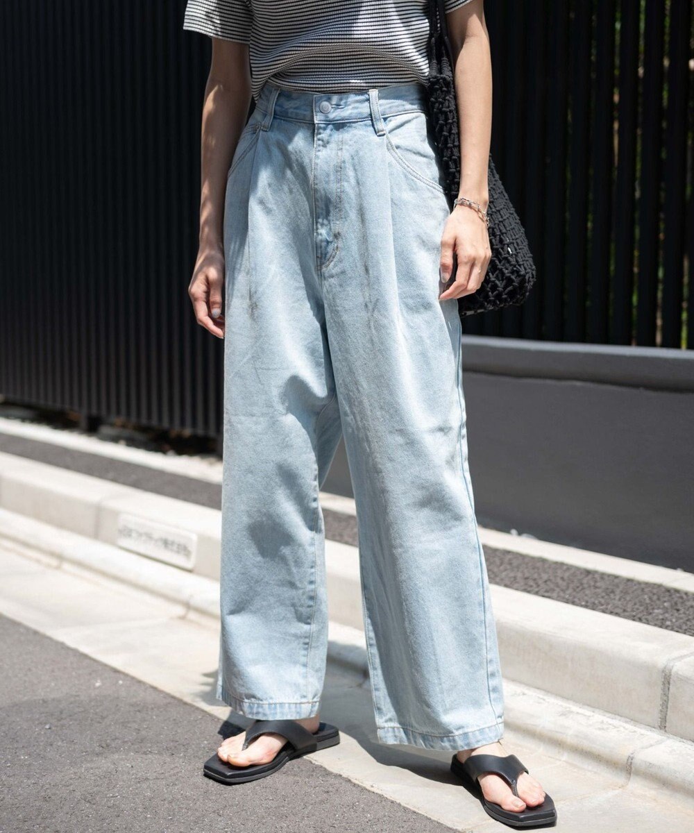 WEGO 【ユニセックス着用ITEM/ウエストゴム/SMLサイズ展開】デニムルーズテーパードパンツ 