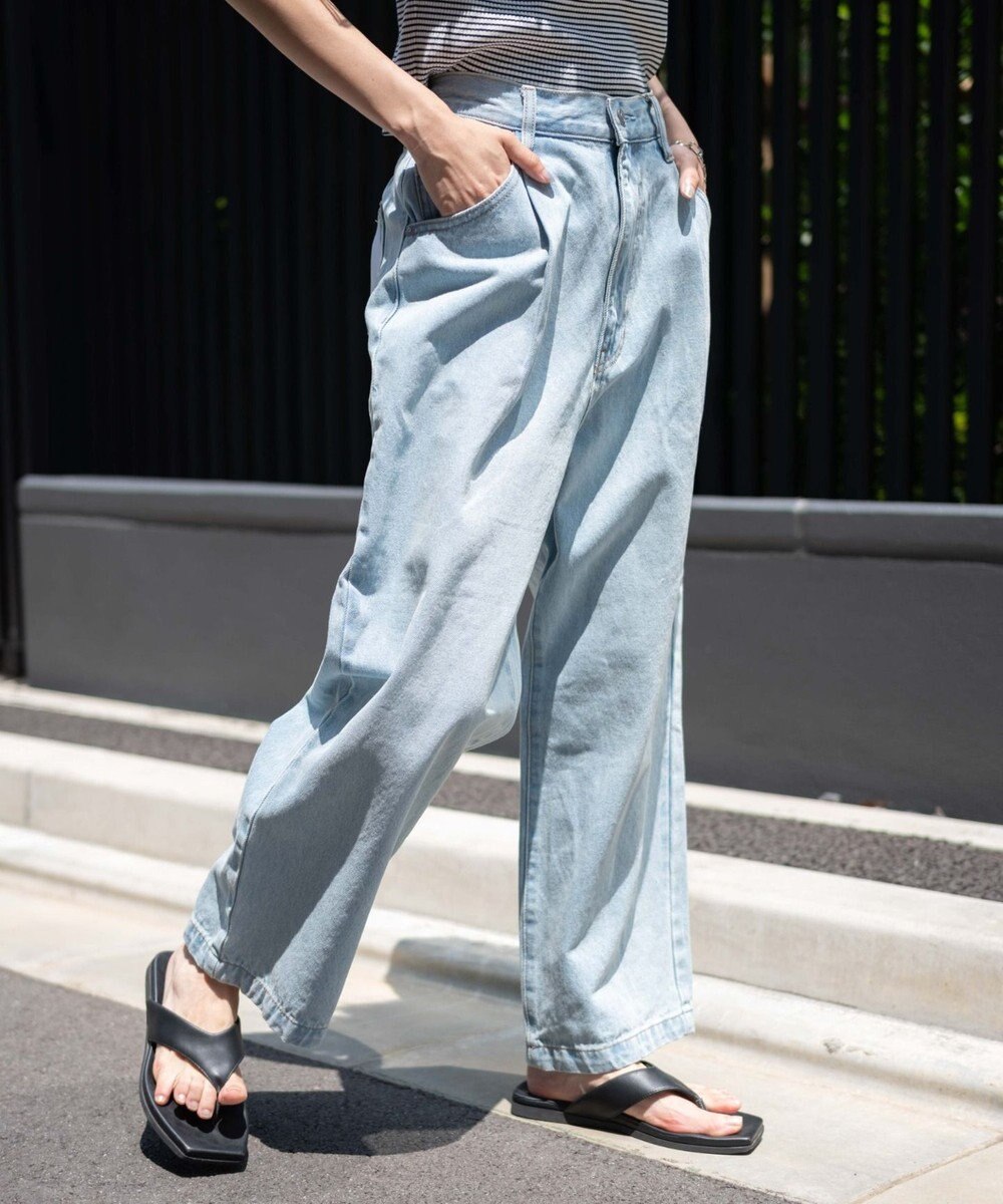 WEGO 【ユニセックス着用ITEM/ウエストゴム/SMLサイズ展開】デニムルーズテーパードパンツ 