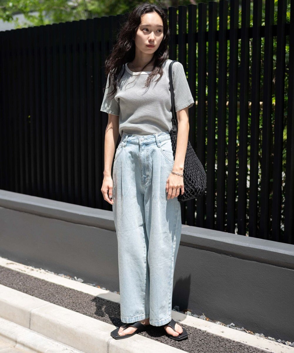 WEGO 【ユニセックス着用ITEM/ウエストゴム/SMLサイズ展開】デニムルーズテーパードパンツ 