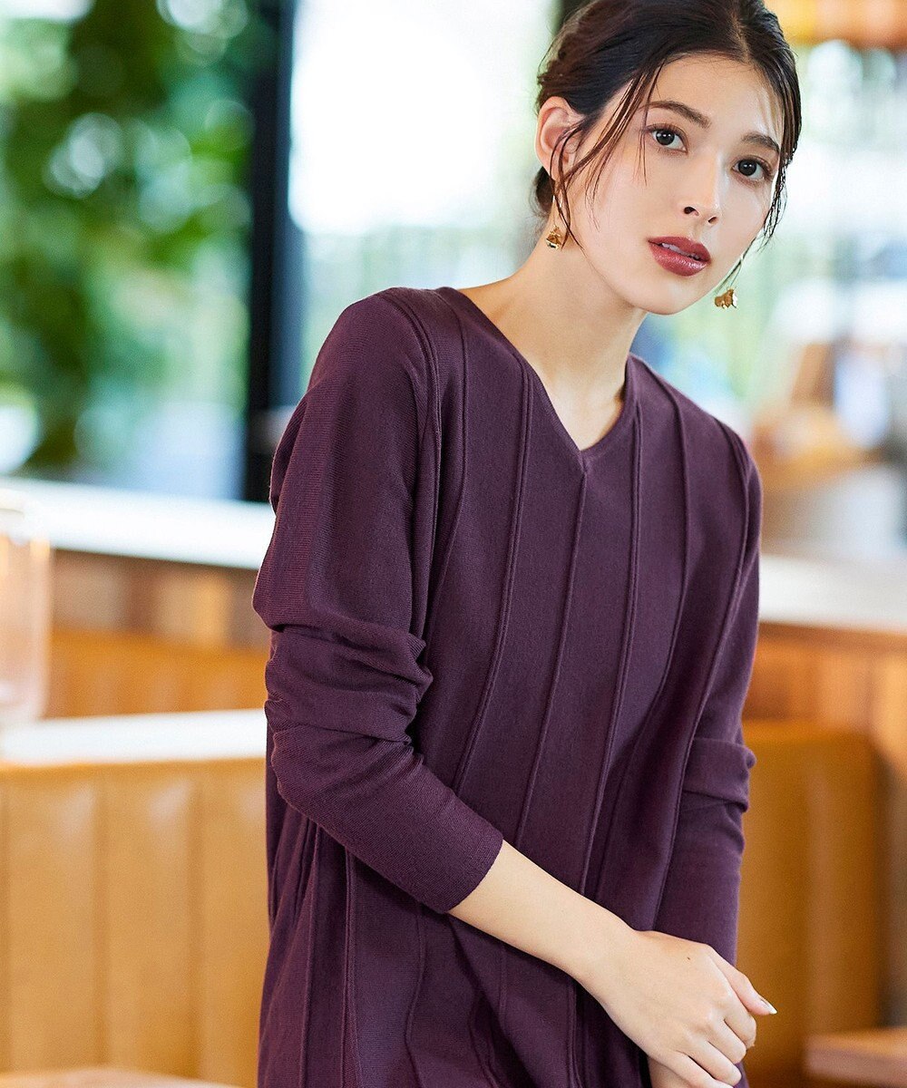 Tiaclasse 【洗える】ストライプ編みフレアニットチュニック 