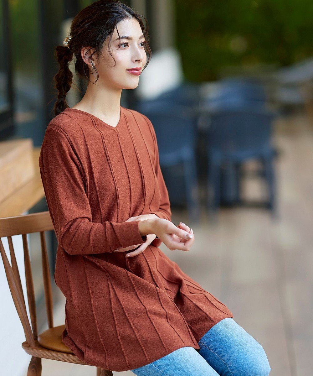 Tiaclasse 【洗える】ストライプ編みフレアニットチュニック 